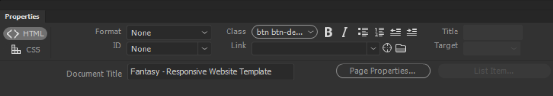 Set HTML formatting text properties in Dreamweaver CC