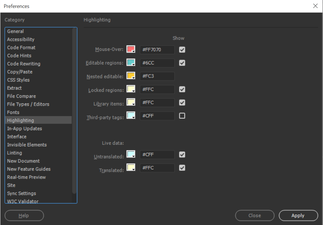 Change template highlight colors
