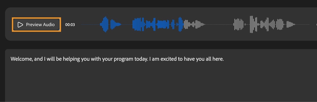 The preview displays the waveforms of the rendered voice according to the script.