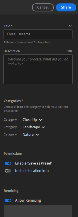 Enter the details and click Share to let others remix your photo!