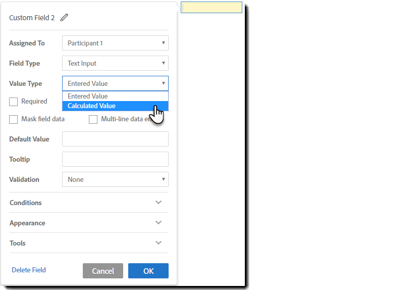 Champ Type de valeur