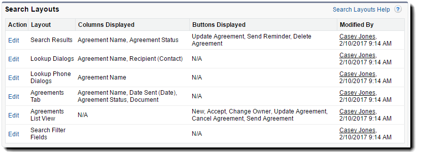 Search Layouts panel