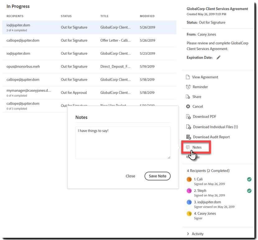 Navigate to the Notes tab
