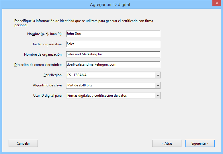 Introducir su información de identidad