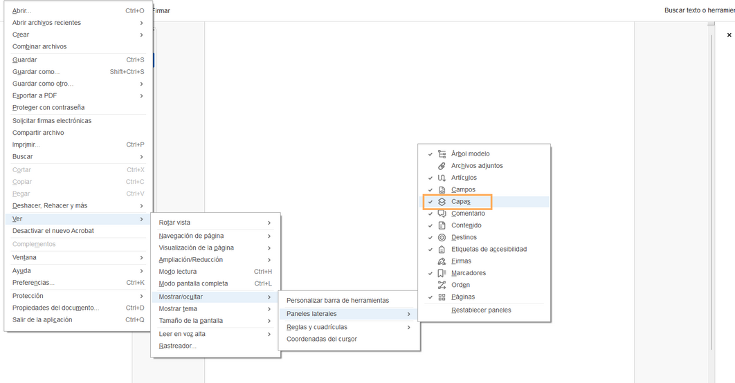 Panel Capas en Acrobat Reader