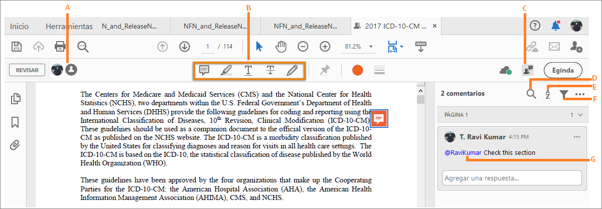Otras acciones de revisión en un PDF