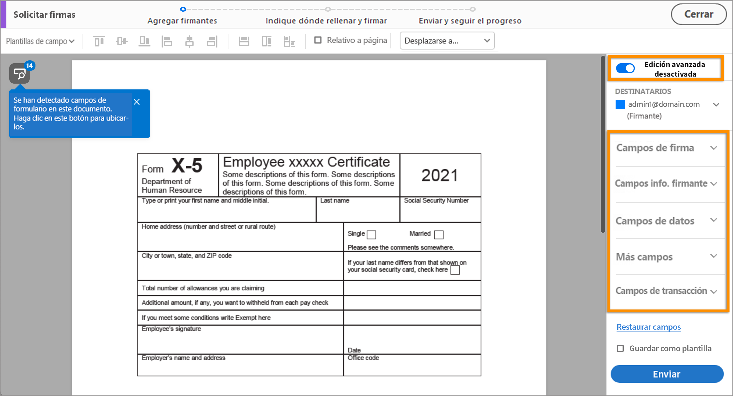 Modo avanzado para varios firmantes