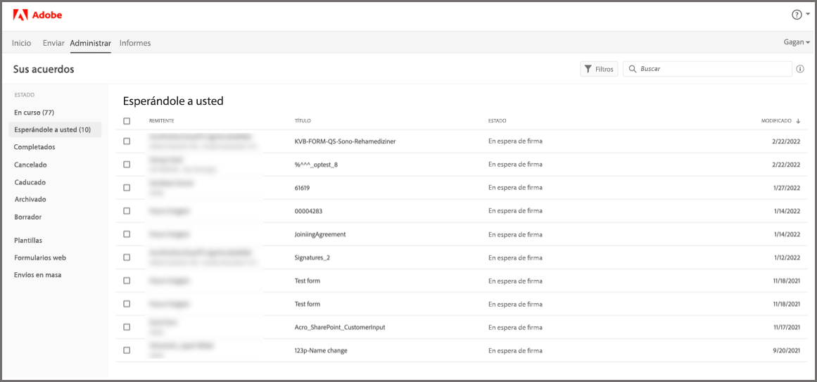 Seguimiento de acuerdos enviados para firmar