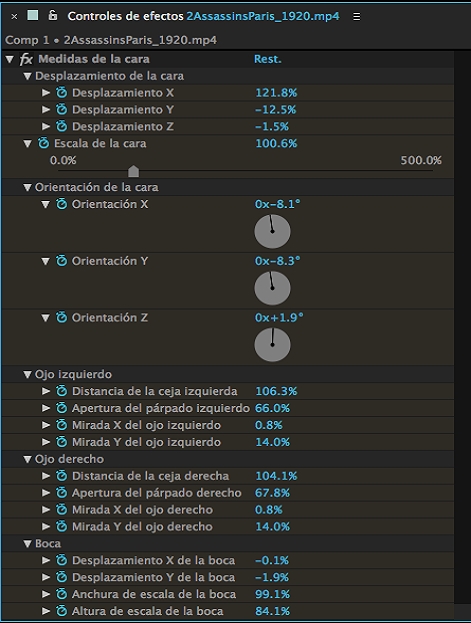 Controles de efecto de medidas de la cara