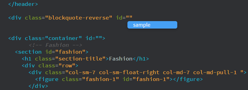 Sugerencias de código dinámicas para id