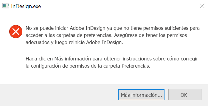 Problema de permisos para InDesign en Windows