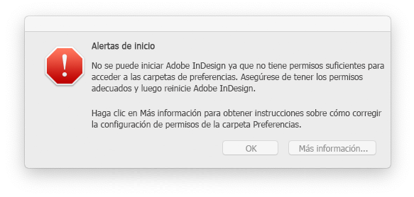 Problema de permisos para InDesign en macOS