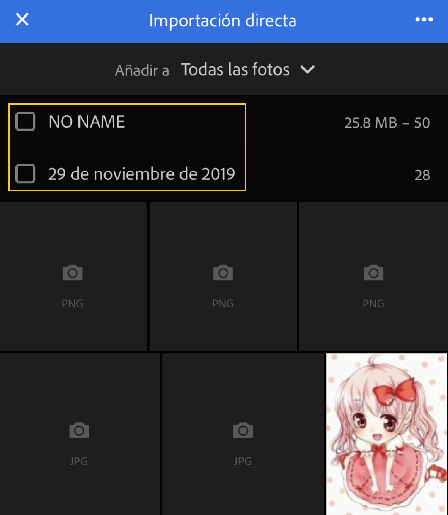 Importación directa de las fotos que elija en Lightroom.