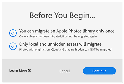 Comportamiento de la migración de la fototeca de Apple a Lightroom