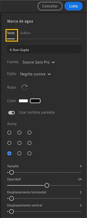 Personalización de la marca de agua en la foto