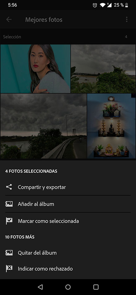 Opciones del menú Mejores fotos