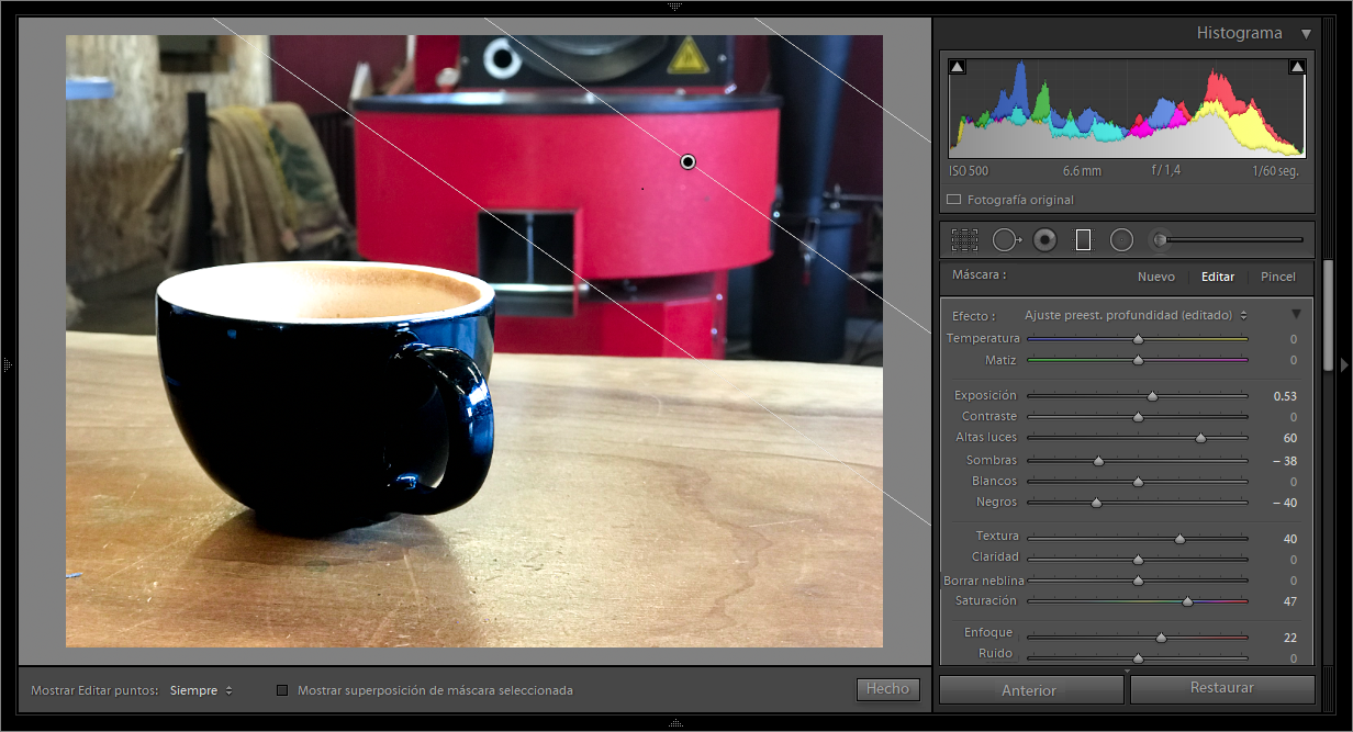 Ajustes aplicados al área de la máscara