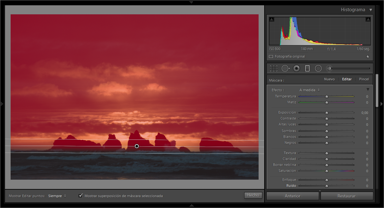 Filtro graduado que cubre el cielo entero en la fotografía