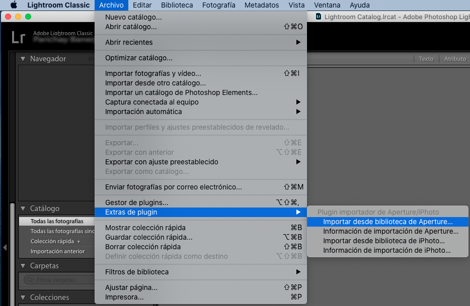 Importar la biblioteca de Photos o de Aperture