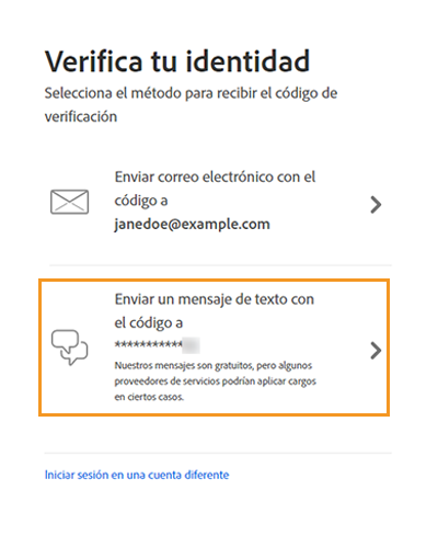 Pantalla Verificar su identidad