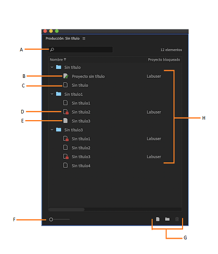 Interfaz del panel Producción