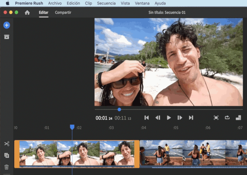Seleccione el clip de audio-vídeo en la cronología y, después, haga clic en Clip > Separar audio o pulse E en el teclado.