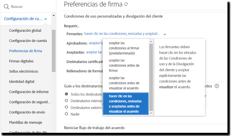 Consentimiento explícito con la configuración de revisión obligatoria