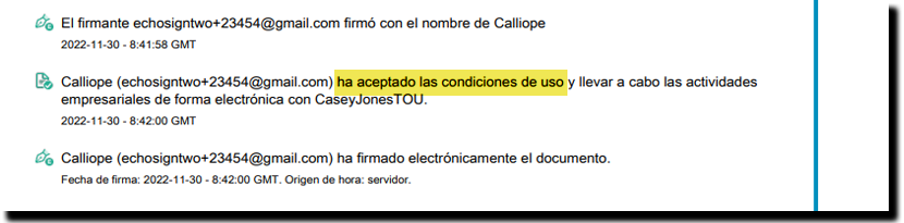 Consentimiento explícito al firmar en el registro de auditoría