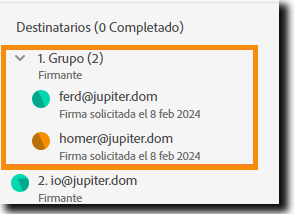 Se ha ampliado un grupo de destinatarios para mostrar a ambos participantes.