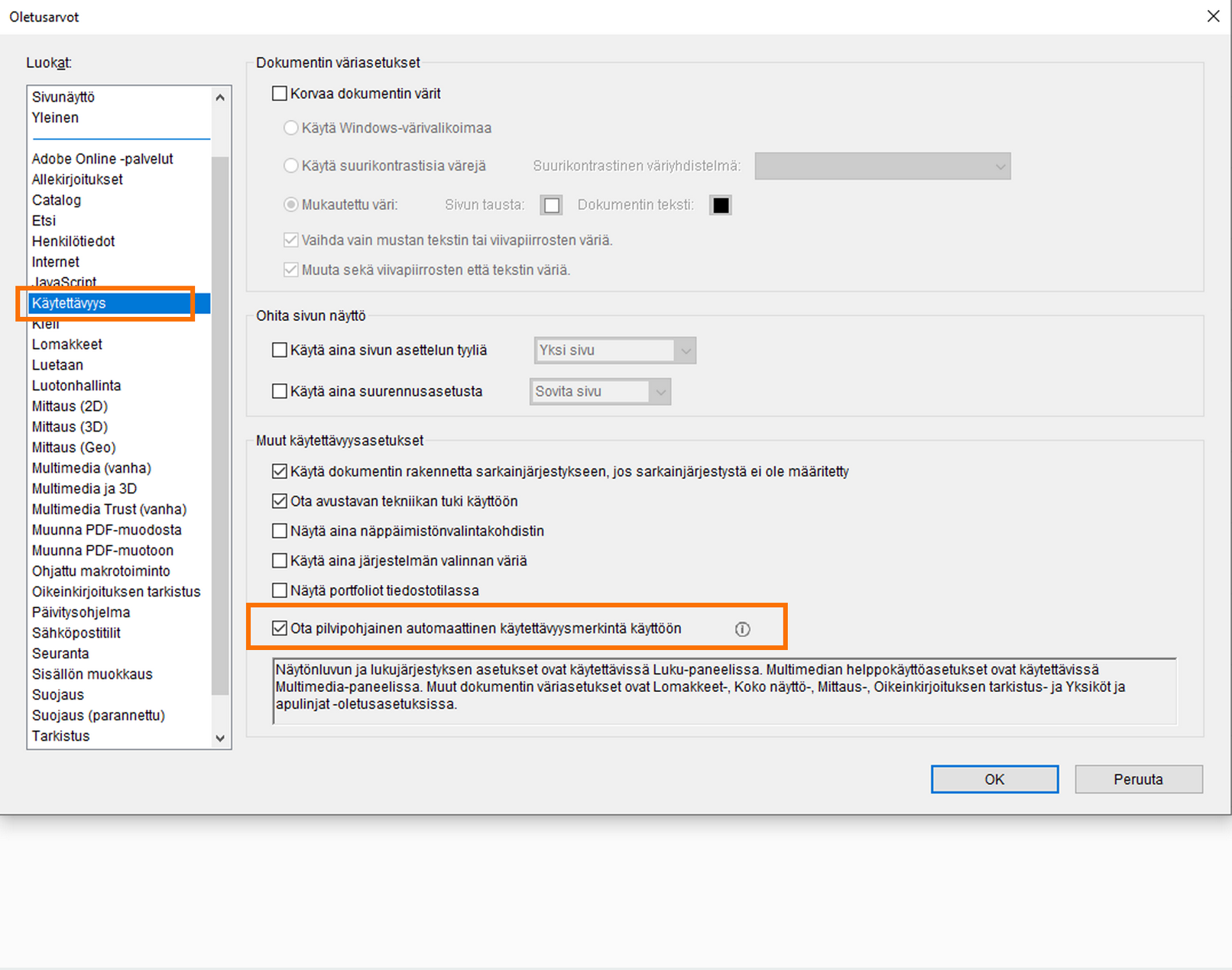 Asetus, jolla pilvipohjaiset automaattiset tunnisteet otetaan käyttöön tai poistetaan käytöstä