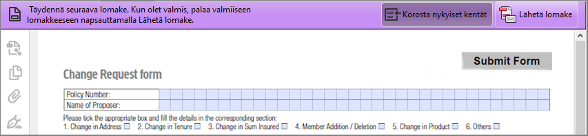 Vuorovaikutteiset lomakkeet Acrobat Readerissa