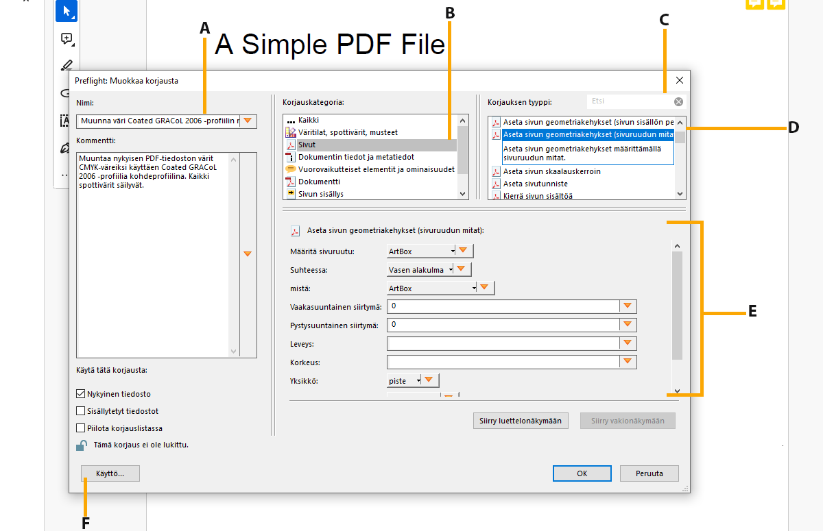 Muokkaa korjausta -käyttöliittymä tulee näkyviin