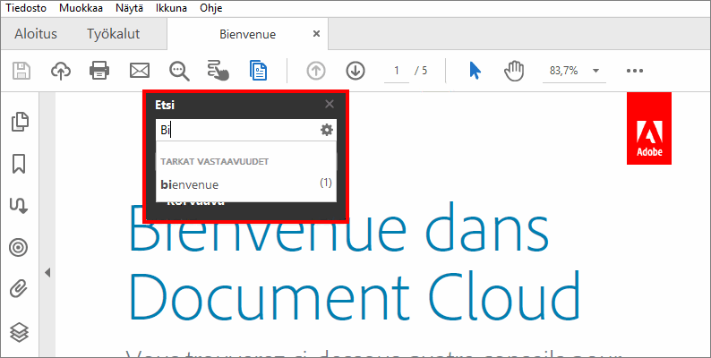 Sanojen etsiminen PDF-tiedostosta
