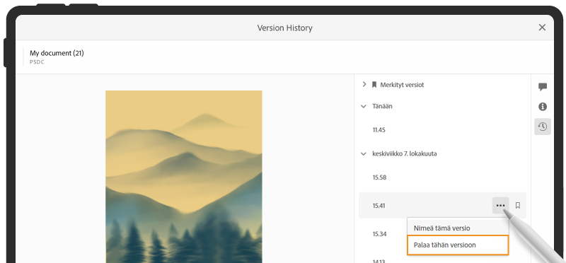 Sovelluksen sisäinen versiohistoria