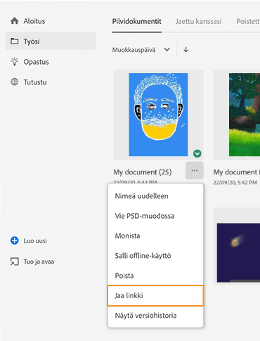 Pilvidokumenttien kommentointi – Jaa linkki