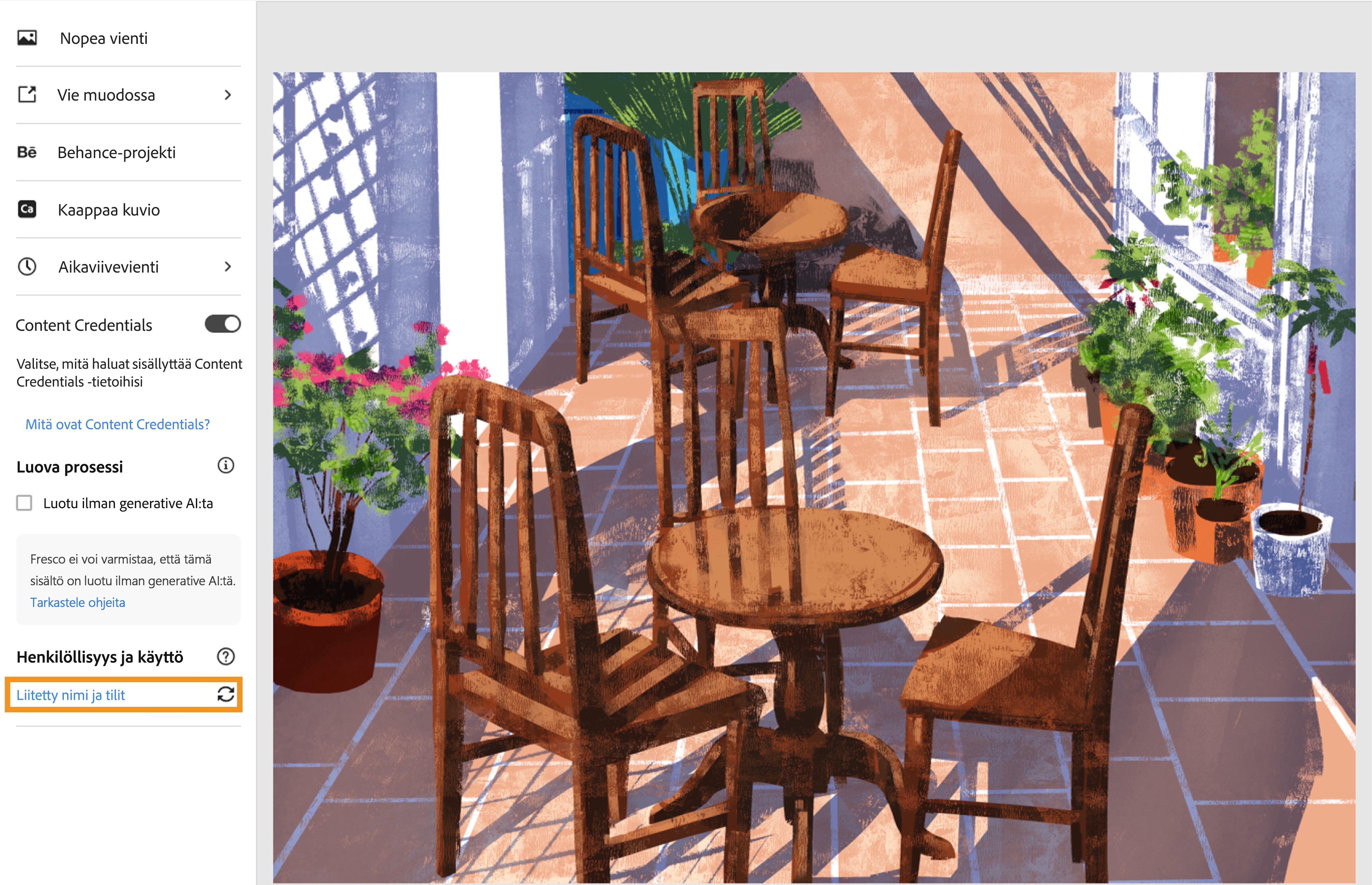 Yhdistä tilit ‑toiminto siirtää sinut Adoben Yhdistetyt tilit ‑sivustoon. 