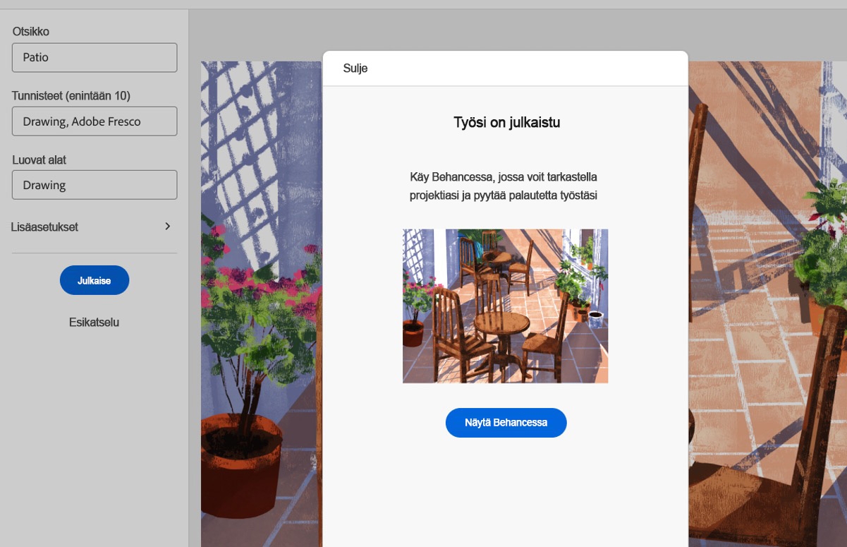 Projektieditori > Näytä Behancessa