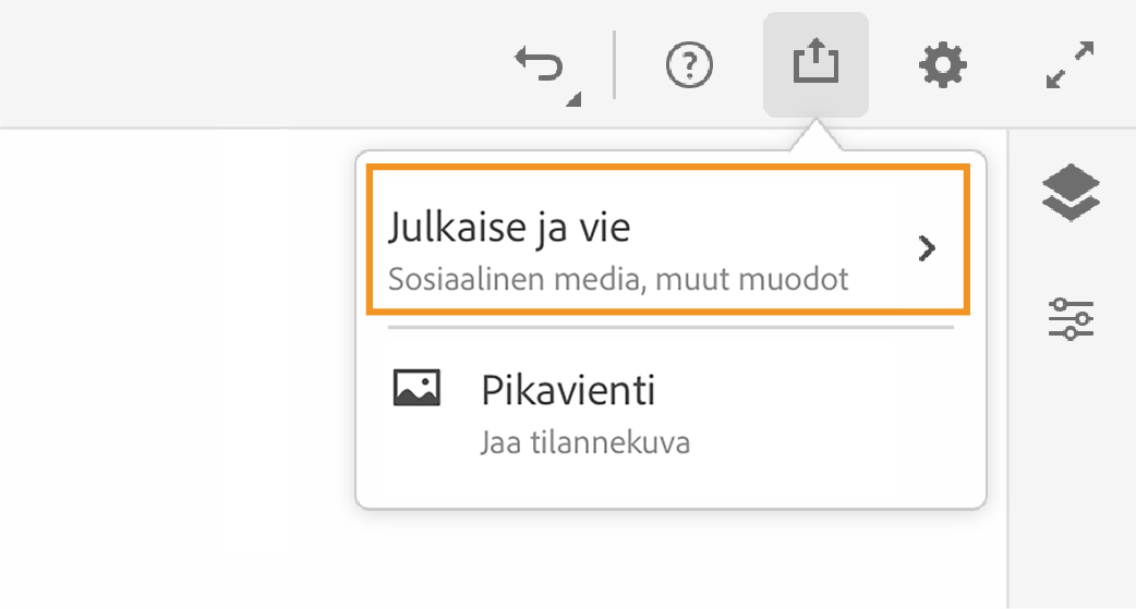 Julkaise ja vie ‑vaihtoehto