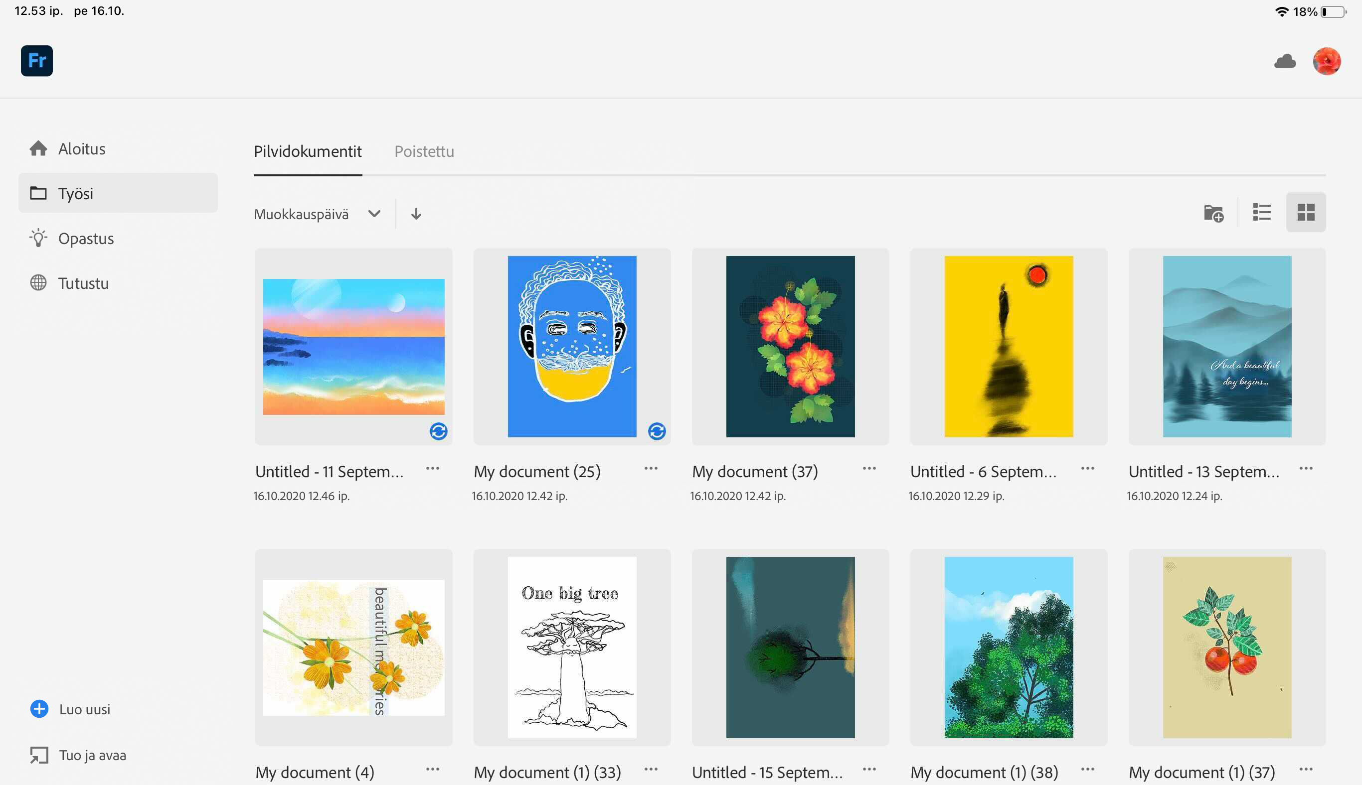 Frescon aloitusnäyttö