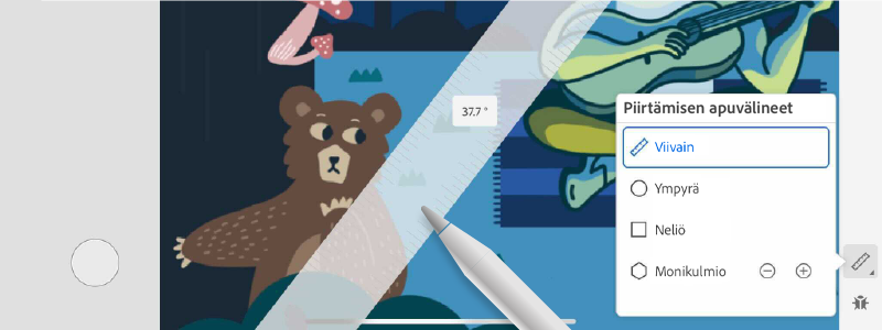 Käytä piirtoapuvälineitä perusmuotojen piirtämiseen ja täyttämiseen