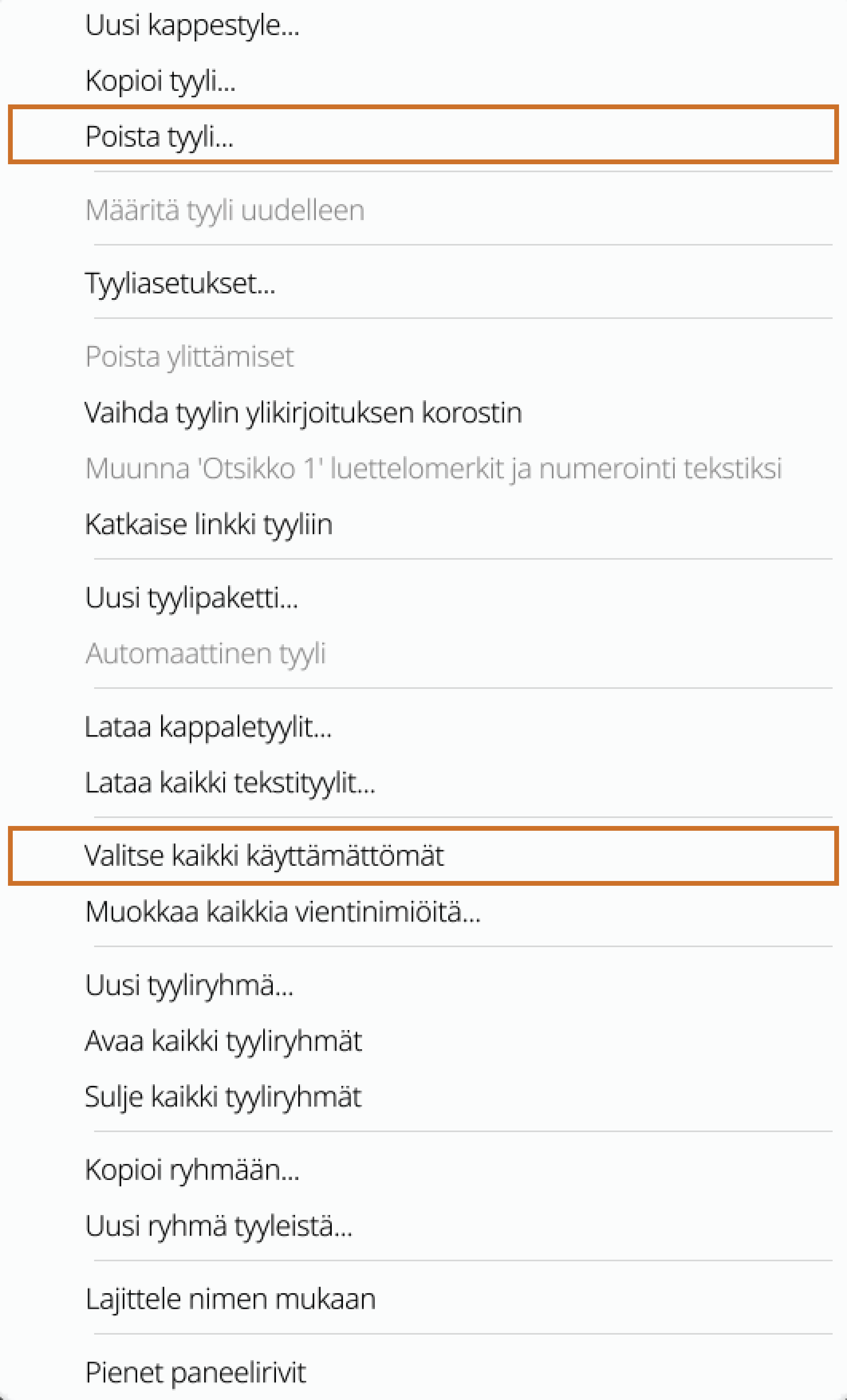 Merkki- ja kappaletyylien poistaminen InDesignissa