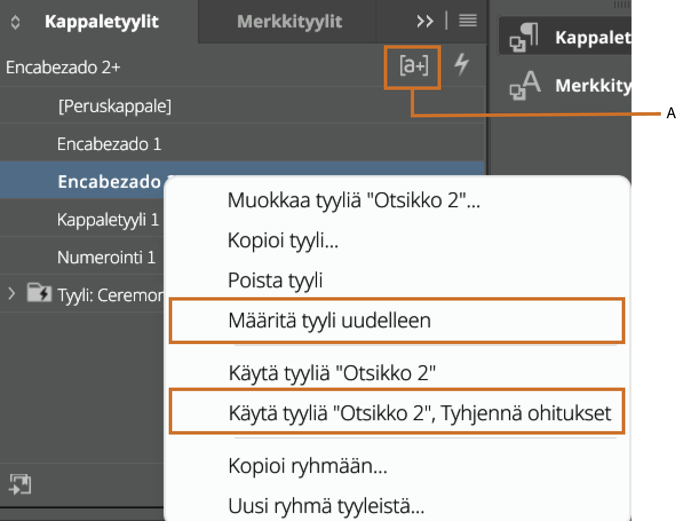 Tyylien ohitukset InDesignissa