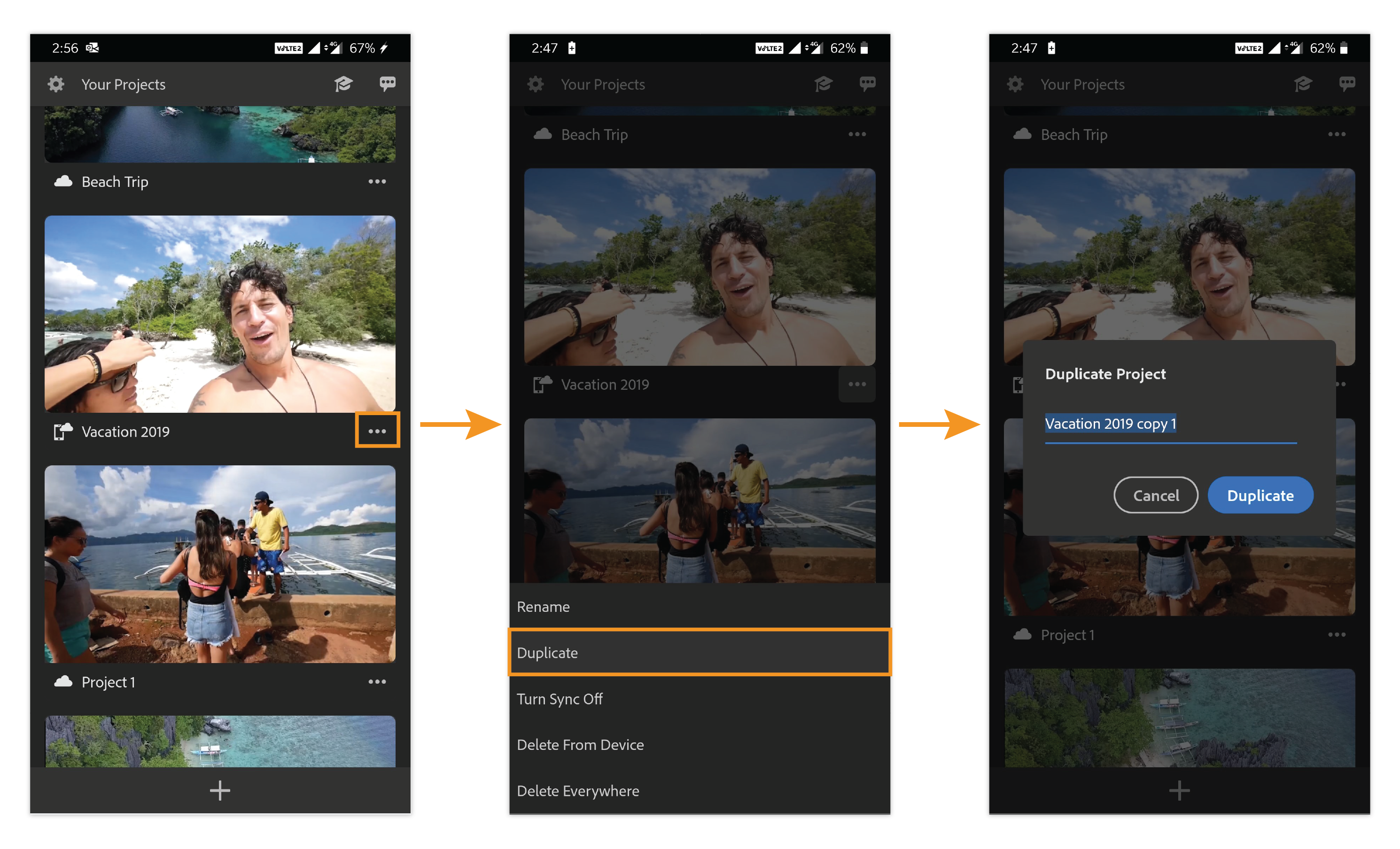 Projektien monistaminen (mobiili)