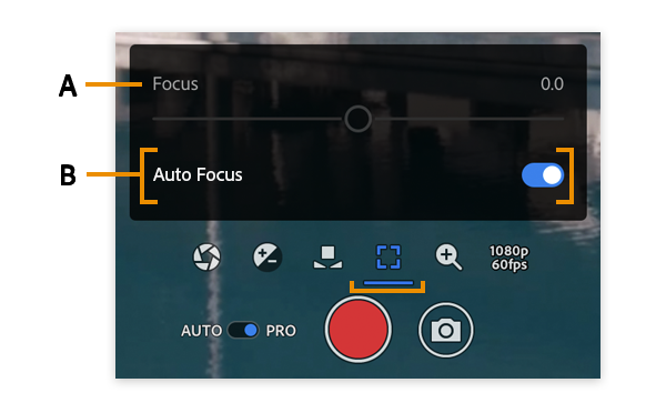 Pro-tilan tarkennusasetukset Premiere Rushissa