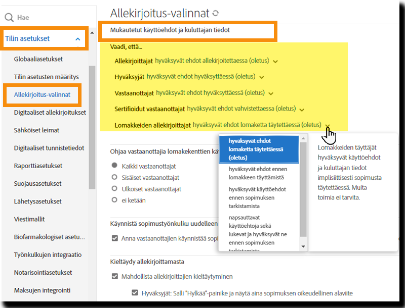 Käyttöliittymän säätimet
