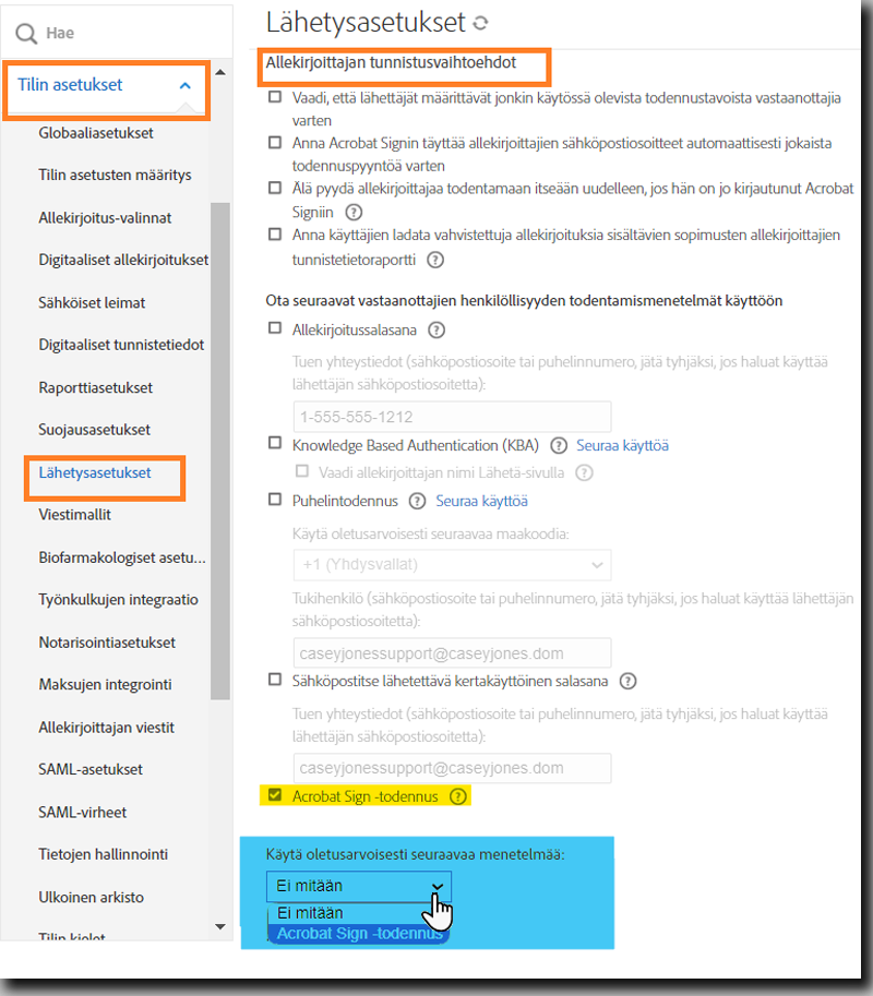 Acrobat Signin tunnistetietojen todennuksen laajennetut ohjausobjektit