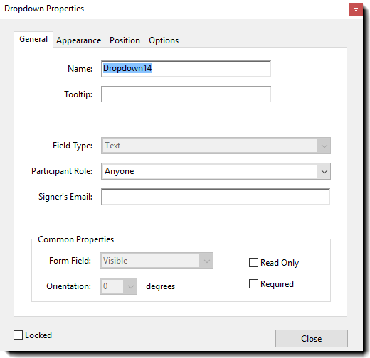 Avattavan valikon kenttäominaisuudet