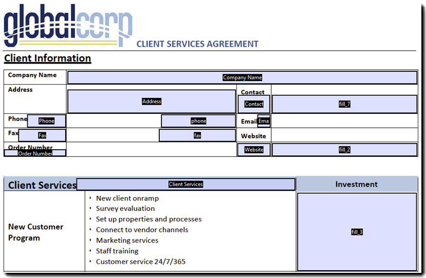 Acrobat-kenttäsijoittelu