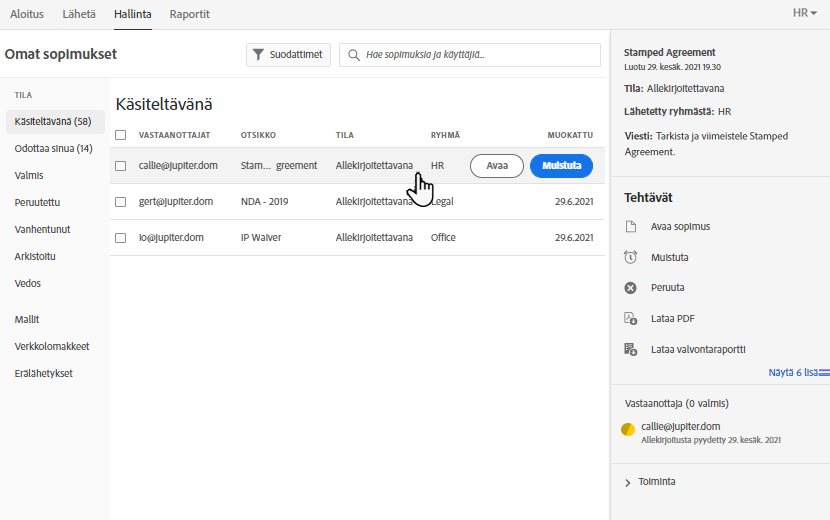 Sopimuksen valitseminen