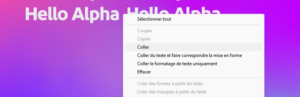 Le texte est collé à l’aide de l’option Coller du menu contextuel. Le texte collé conserve la police et le style d’origine.